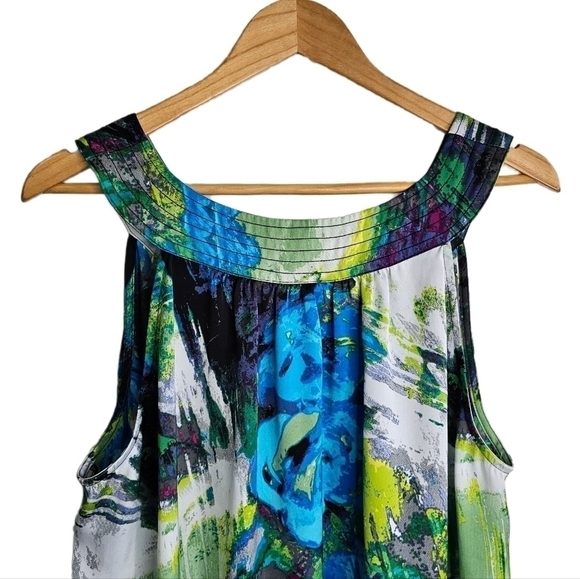 Lane Bryant halter top satin water color floral green white blue grey 18… - Picture 2 of 9